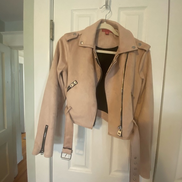 Biker Moto Cropped Jacket Faux Suede Saks Fifth Avenue - Picture 9 of 14